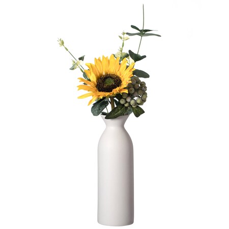 Uniquewise Contemporary White Cylinder Shaped Ceramic Table Flower Vase Holder, 9 Inch QI004364.M